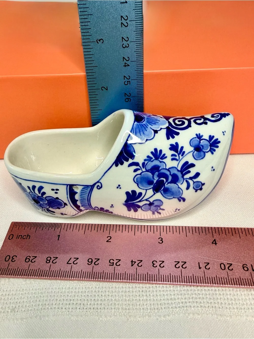 VTG Delft Blue Ceramic Clog Hand Painted Holland Dutch Shoe Original Paper Label